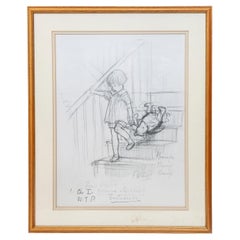 Print Pencil First Sketch Winnie the Pooh Frontispiece Bump Bump Bump