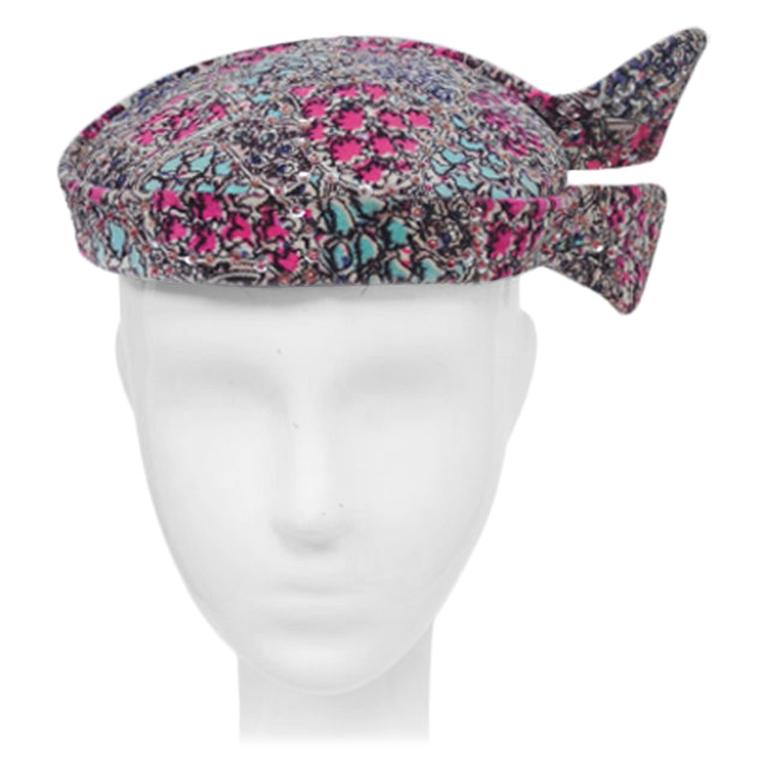 Print Velvet hat with Sequins