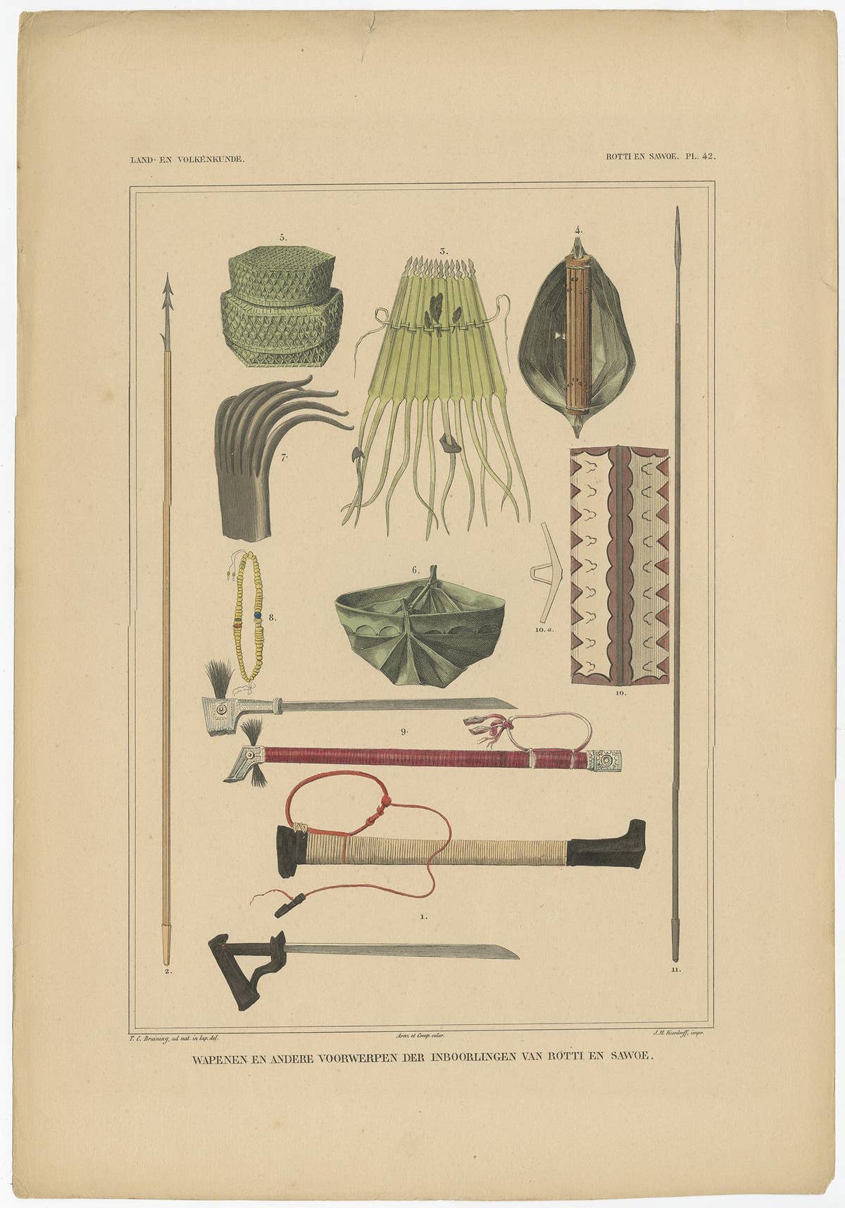 Print Weapons and Tools of Roti & Sawoe 'Indonesia' by Temminck, circa 1840