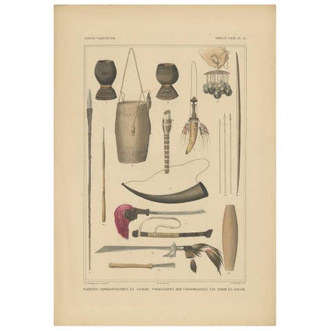Print Weapons and Tools of Timor & Solor 'Indonesia' by Temminck, circa 1840