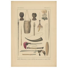 Grabado Armas y herramientas de Timor y Solor 'Indonesia' de Temminck, hacia 1840