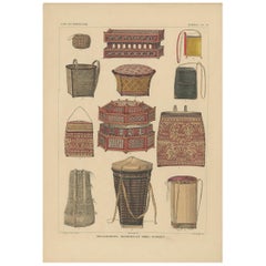 Print with Boxes and Baskets of Borneo 'Indonesia' by Temminck, circa 1840