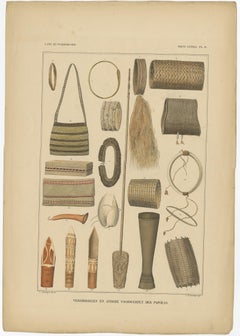 Print with Items of Papua 'New Guinea, Indonesia' by Temminck, circa 1840