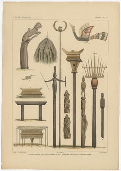 Print with Religious Items from Borneo 'Indonesia' by Temminck, circa 1840