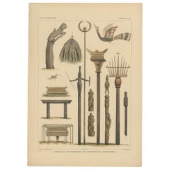 Antique Print with Religious Items from Borneo 'Indonesia' by Temminck, circa 1840