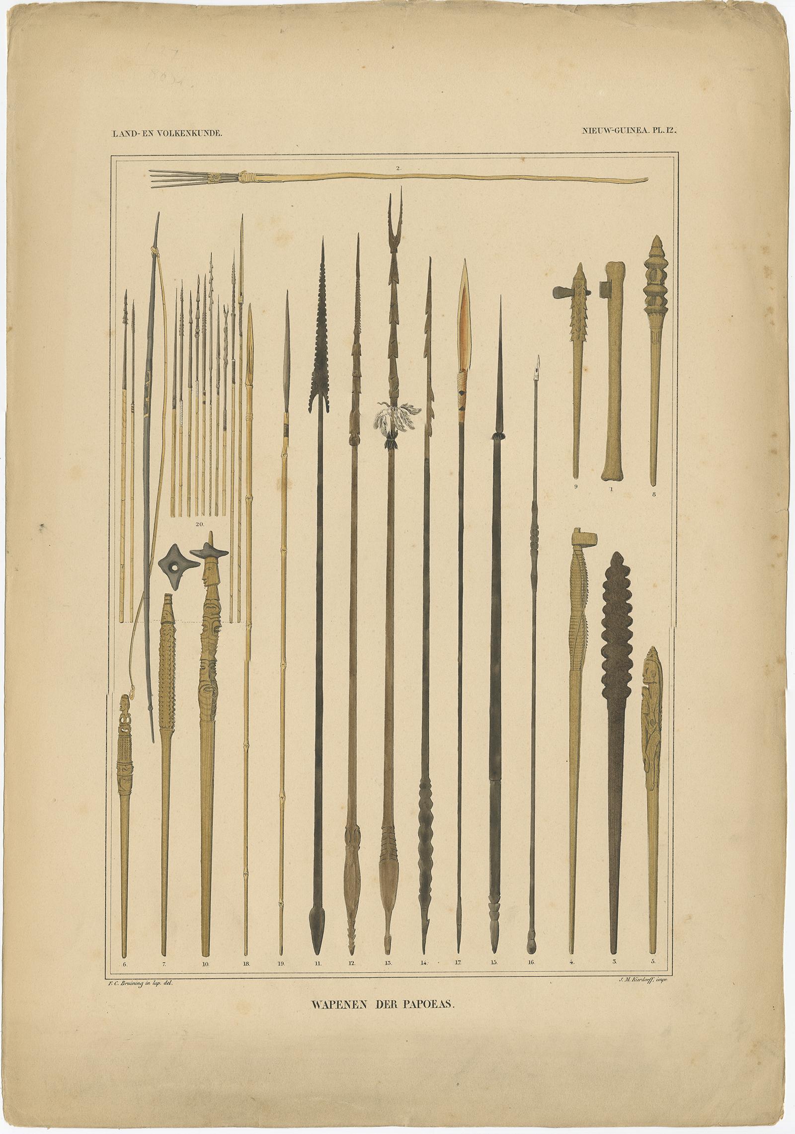 Impression avec armures de Papouasie-Nouvelle-Guinée, Indonésie par Temminck, vers 1840 Bon état - En vente à Langweer, NL