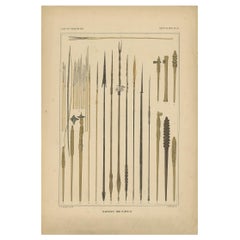 Grabado con Armas de Papúa 'Nueva Guinea, Indonesia' por Temminck, hacia 1840
