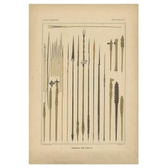 Print with Weapons of Papua 'New Guinea, Indonesia' by Temminck, circa 1840