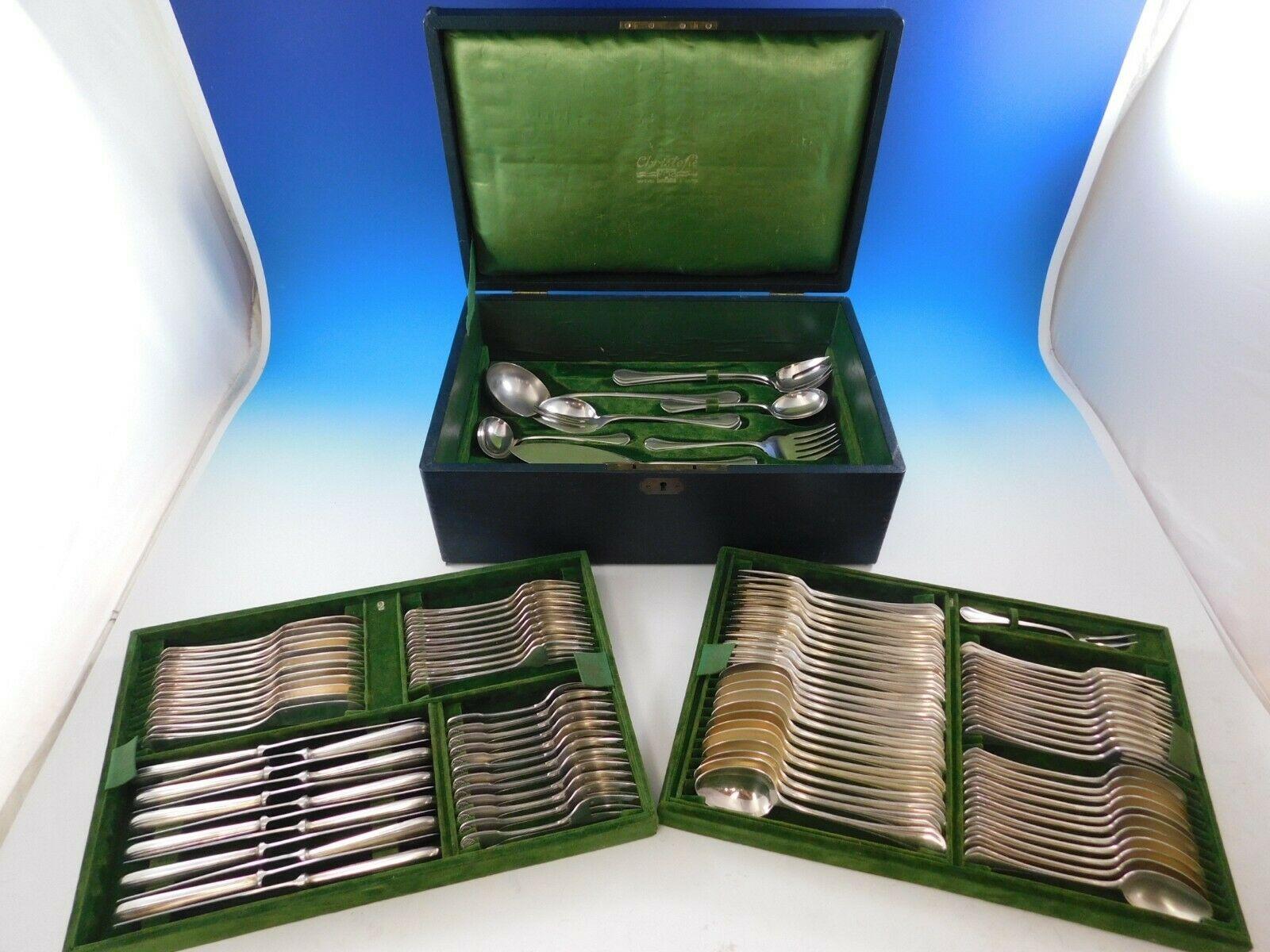 Printania by Christofle France Silver Plate Flatware Set Service 111 Pcs in Box In Excellent Condition In Big Bend, WI
