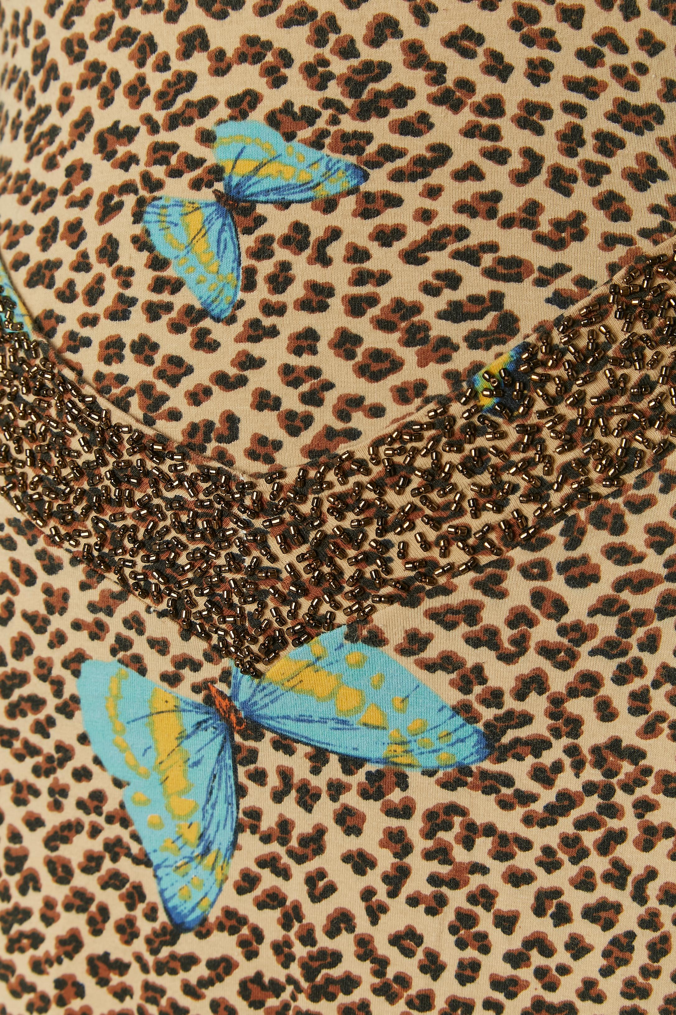 Printed and beaded bobysuit and skirt Kenzo Jungle ( no tag )  In Excellent Condition For Sale In Saint-Ouen-Sur-Seine, FR