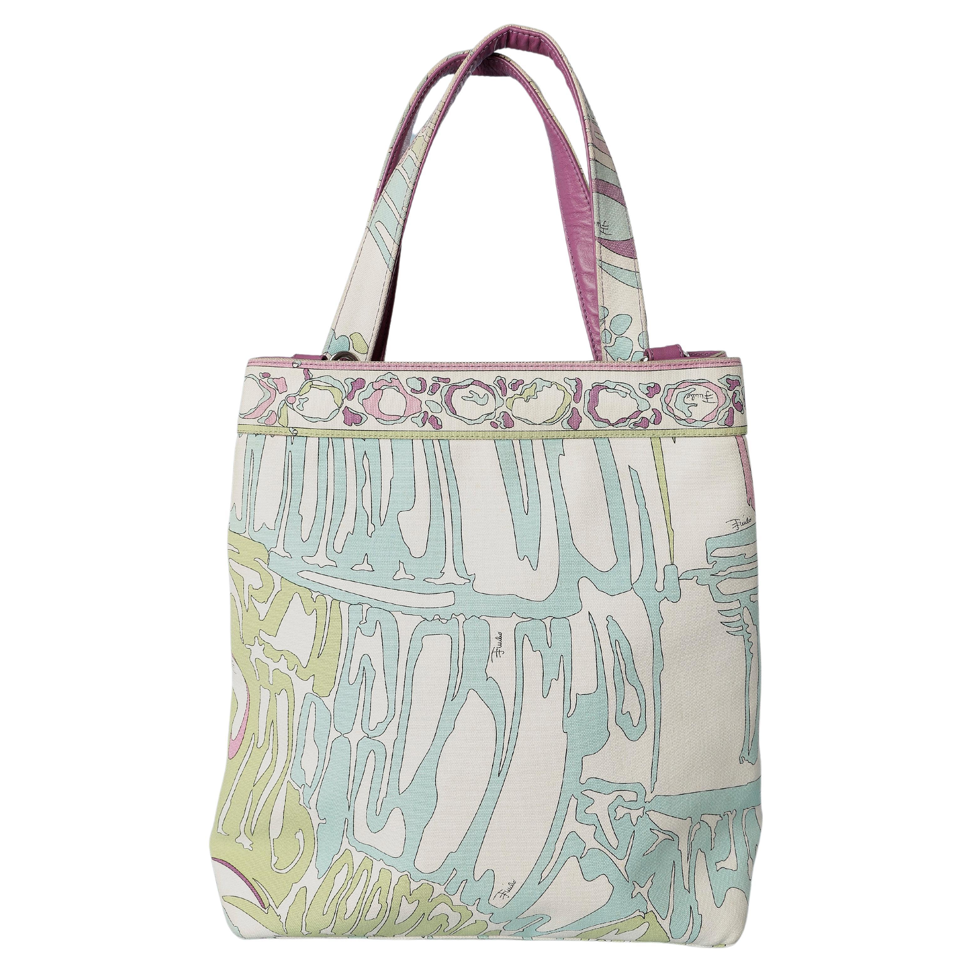 Printed and branded canvas hand-bag Emilio Pucci
