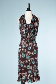 Printed and branded silk jersey dress Chanel