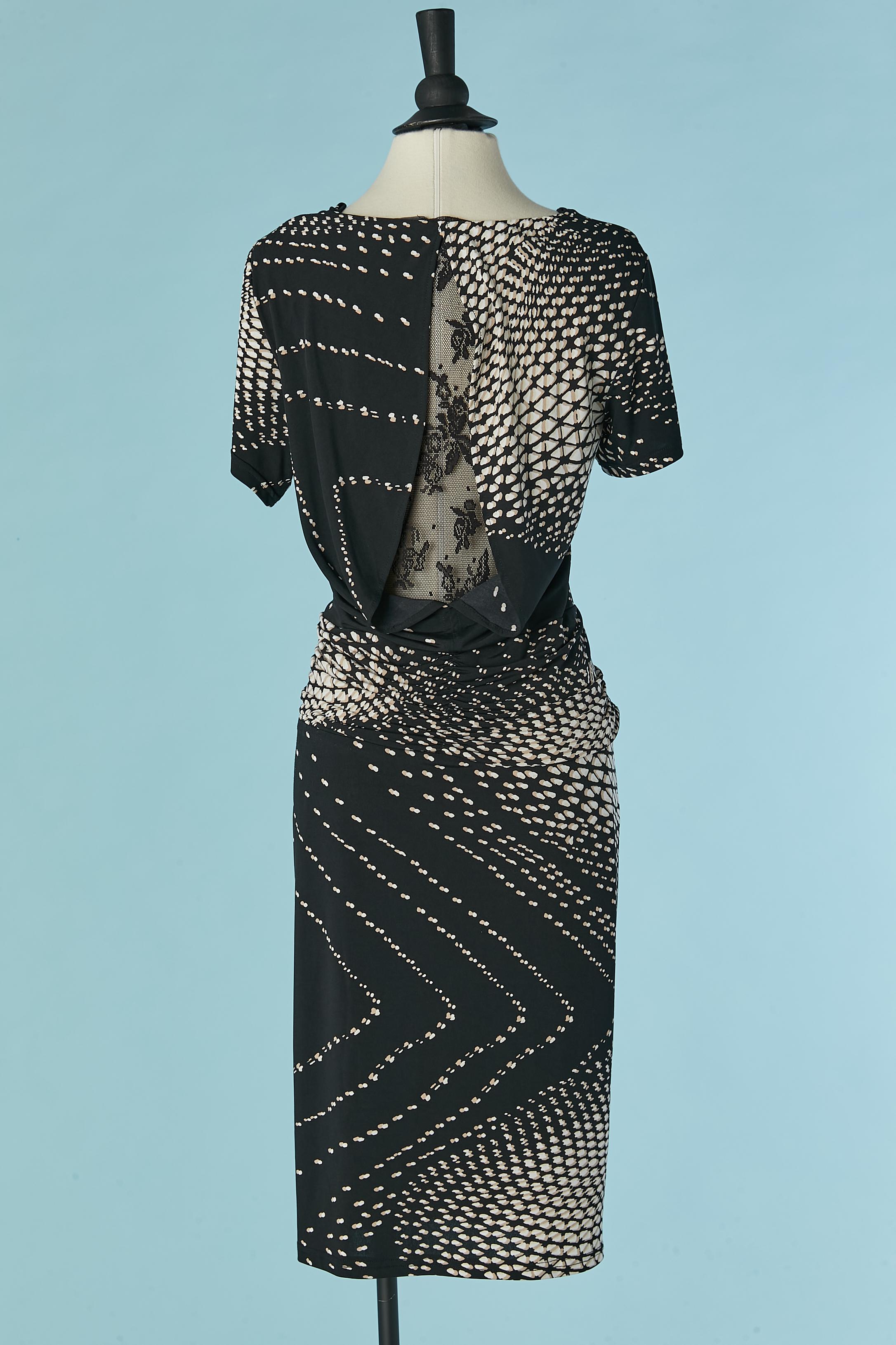 Women's Printed and draped jersey dress with lace lining Pierre Cardin For Sale