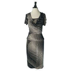 Vintage Printed and draped jersey dress with lace lining Pierre Cardin