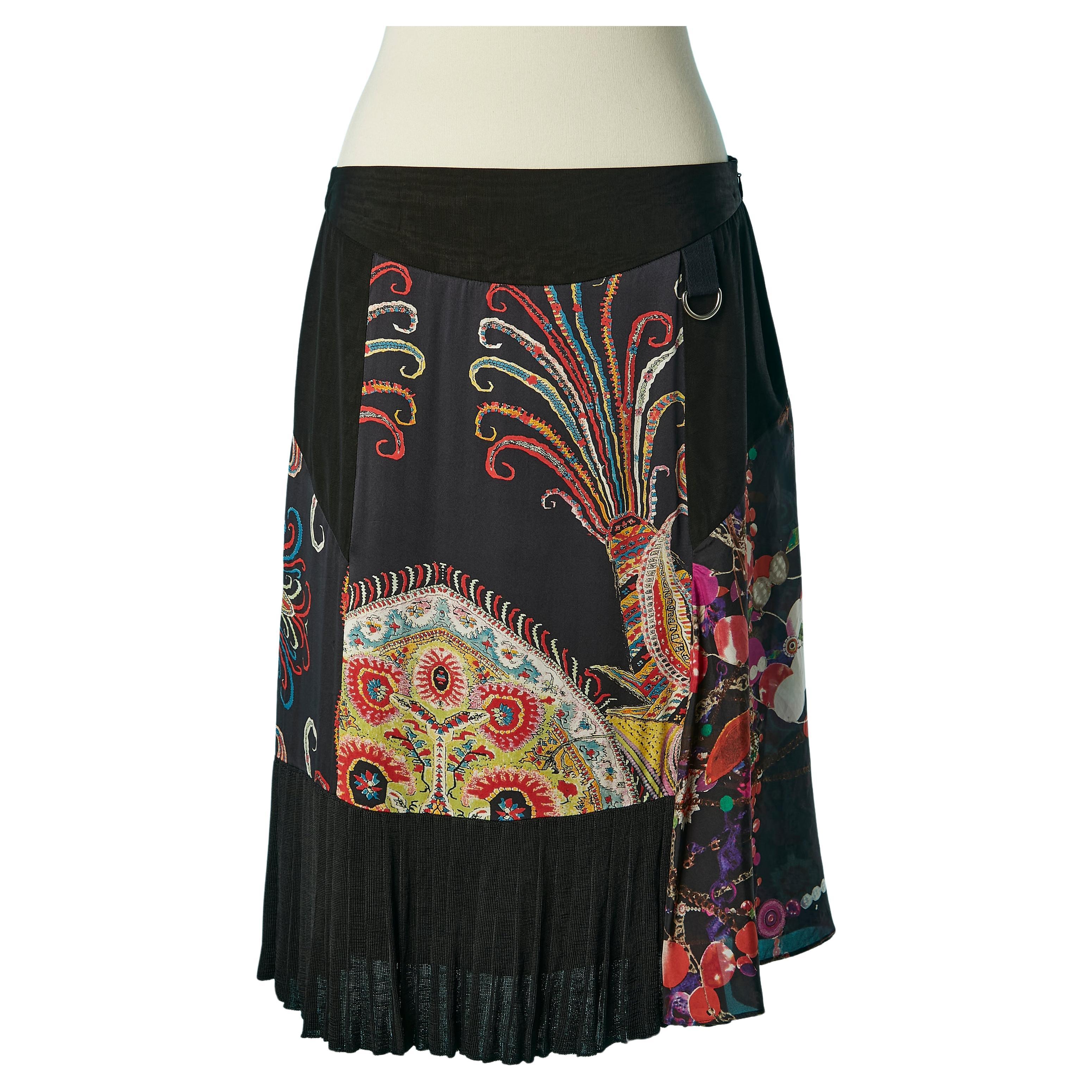 Printed and pleated skirt with cut-work Christian Lacroix Bazar  For Sale