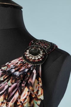 Printed asymmetrical cocktail dress with embroideries David Meister