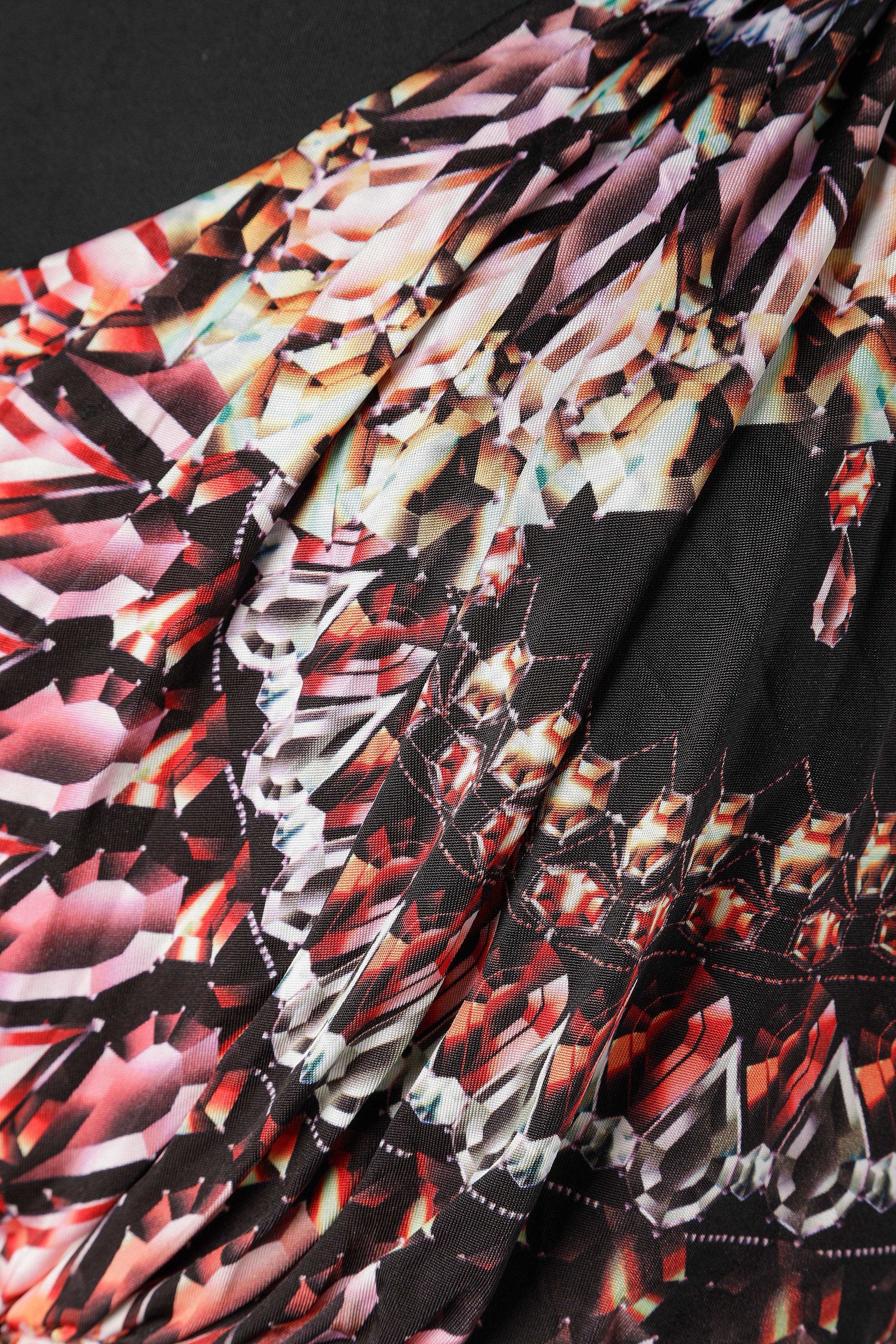 Black Printed asymmetrical cocktail dress with embroideries David Meister For Sale