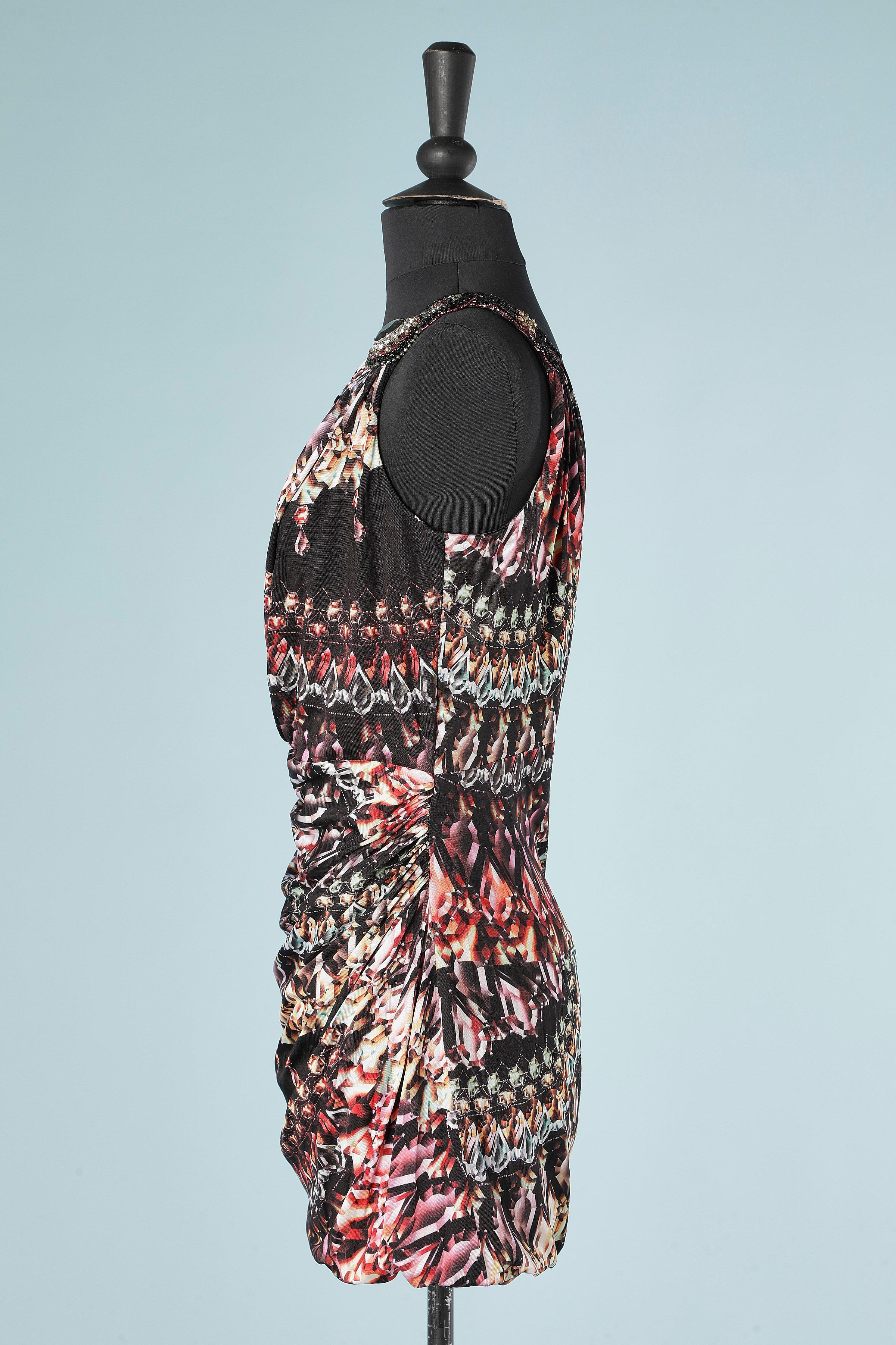 Women's Printed asymmetrical cocktail dress with embroideries David Meister For Sale