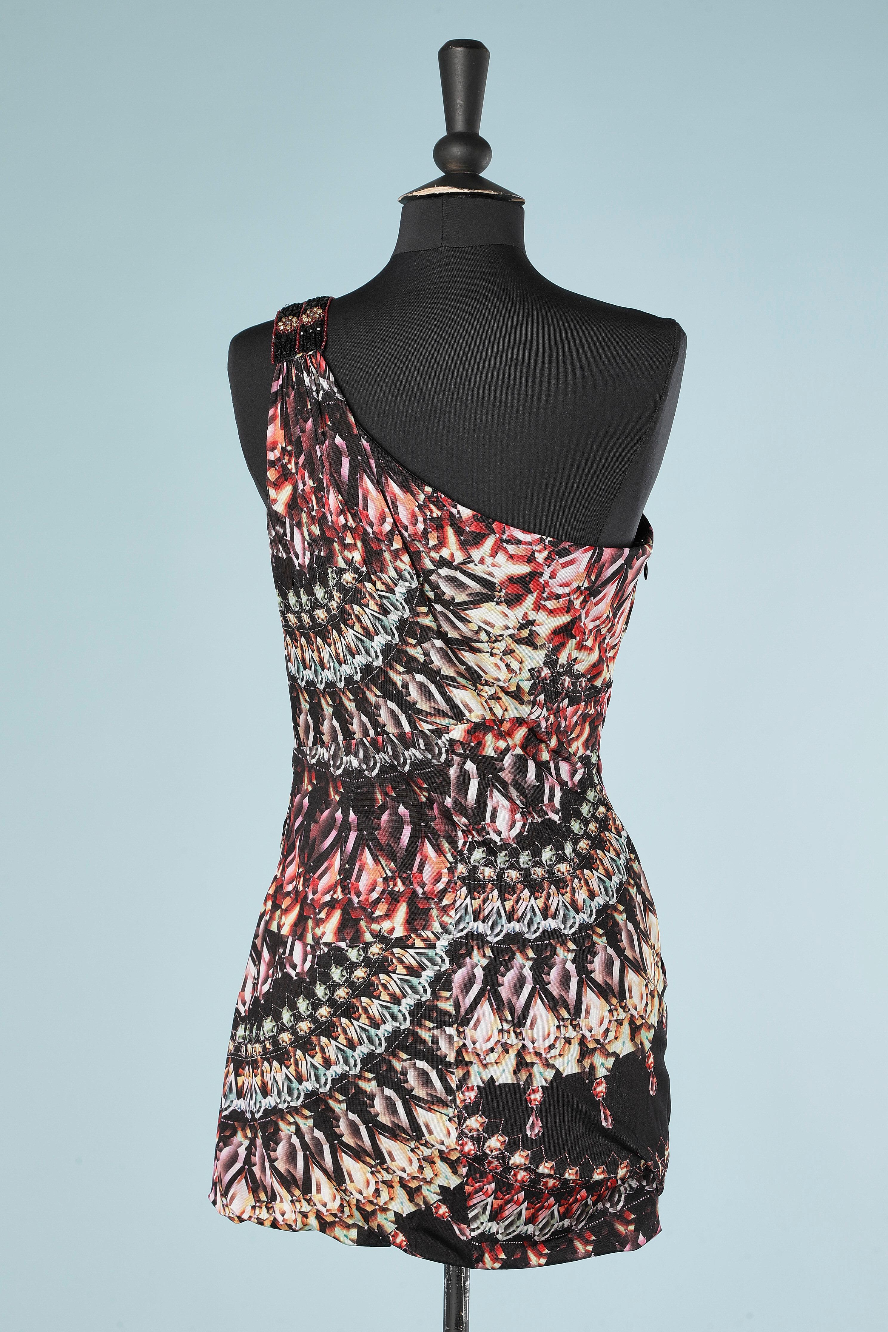Printed asymmetrical cocktail dress with embroideries David Meister For Sale 1