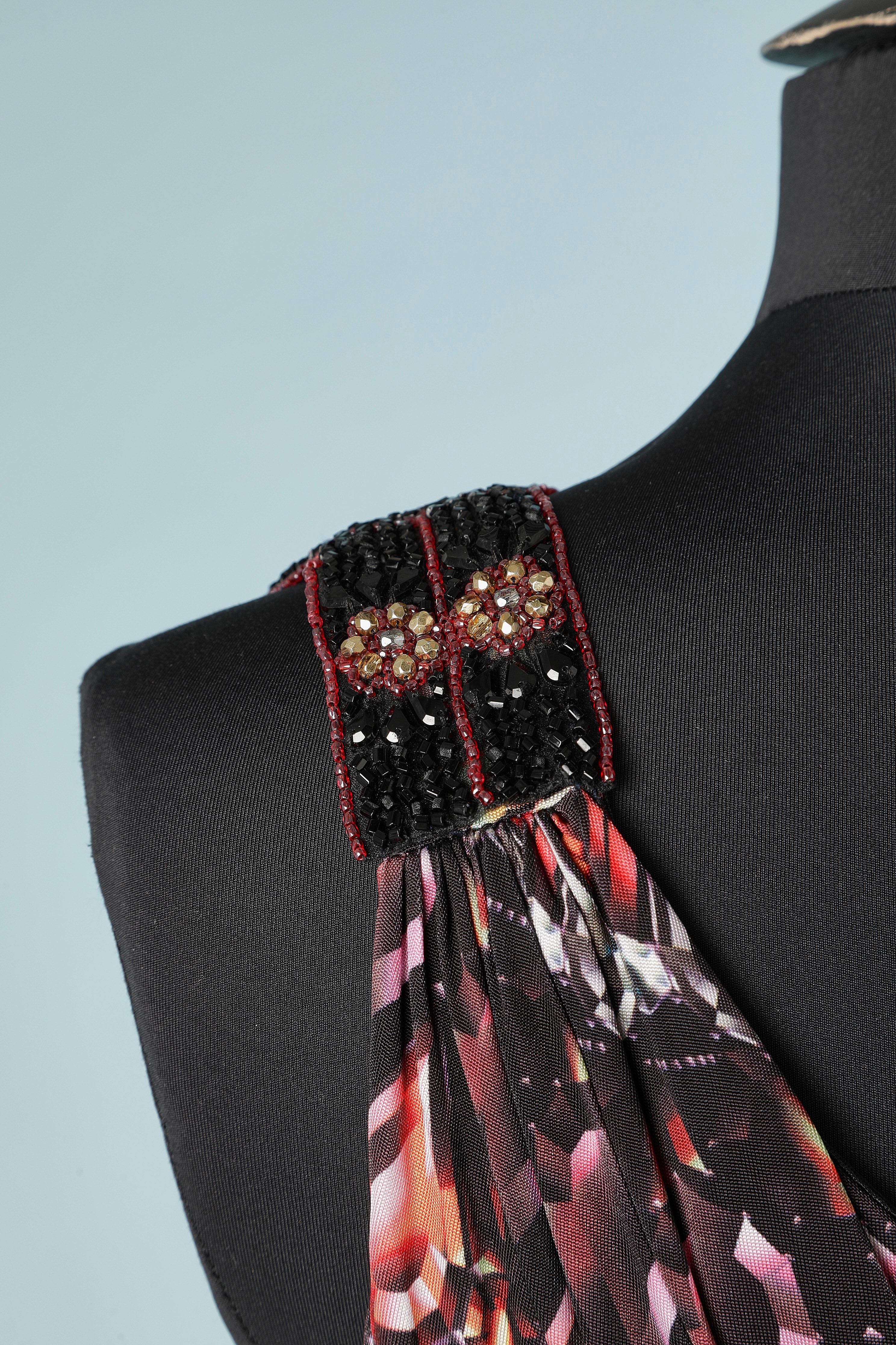 Printed asymmetrical cocktail dress with embroideries David Meister For Sale 2