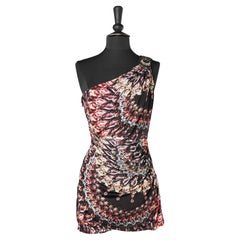 Bedrucktes asymmetrisches Cocktailkleid mit Stickereien David Meister