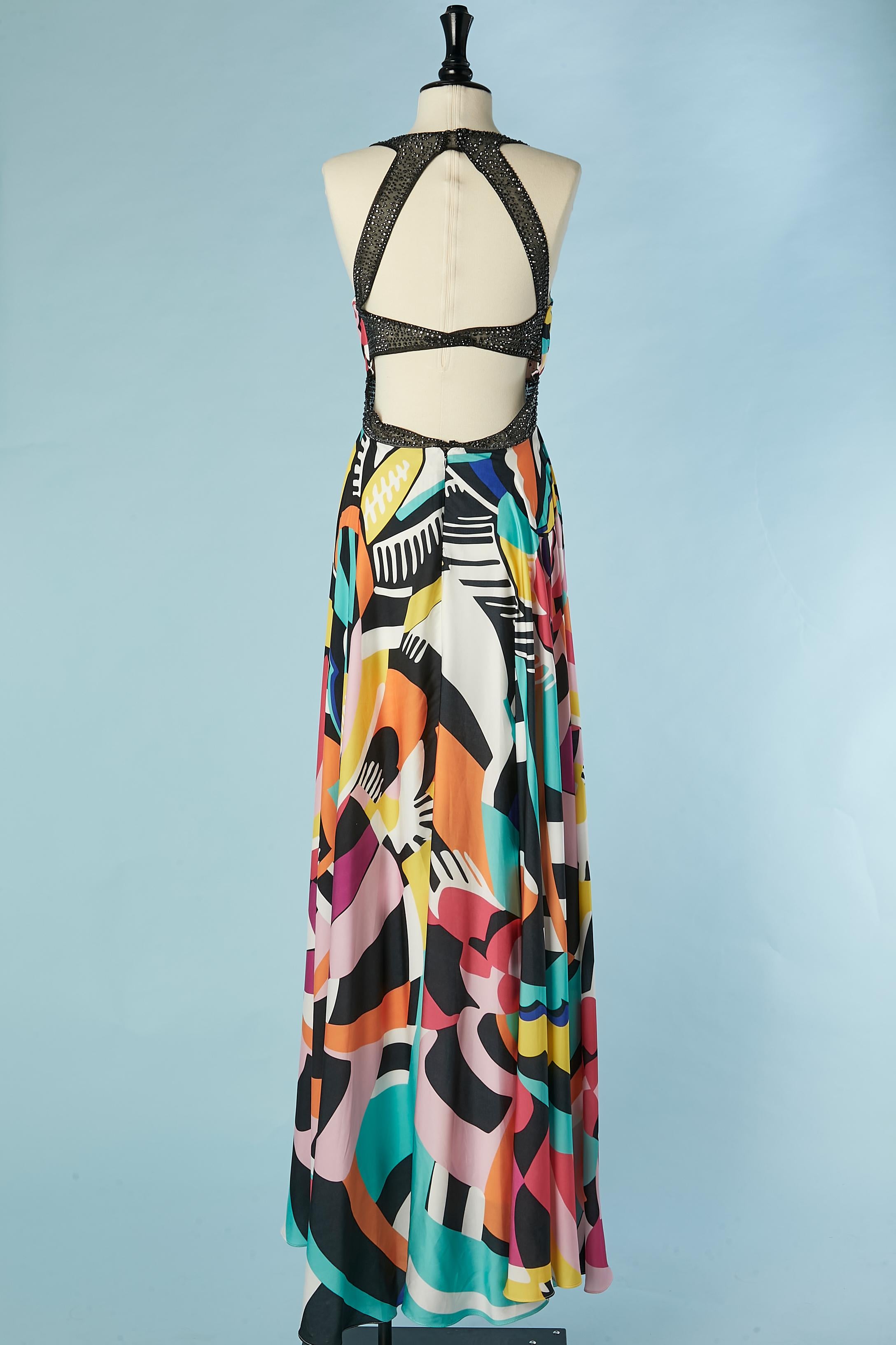 Printed backless evening dress with rhinestone embellishment Gai Mattiolo For Sale 2