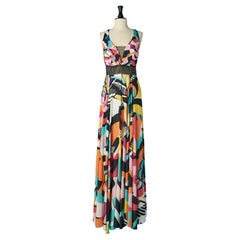 Printed backless evening dress with rhinestone embellishment Gai Mattiolo