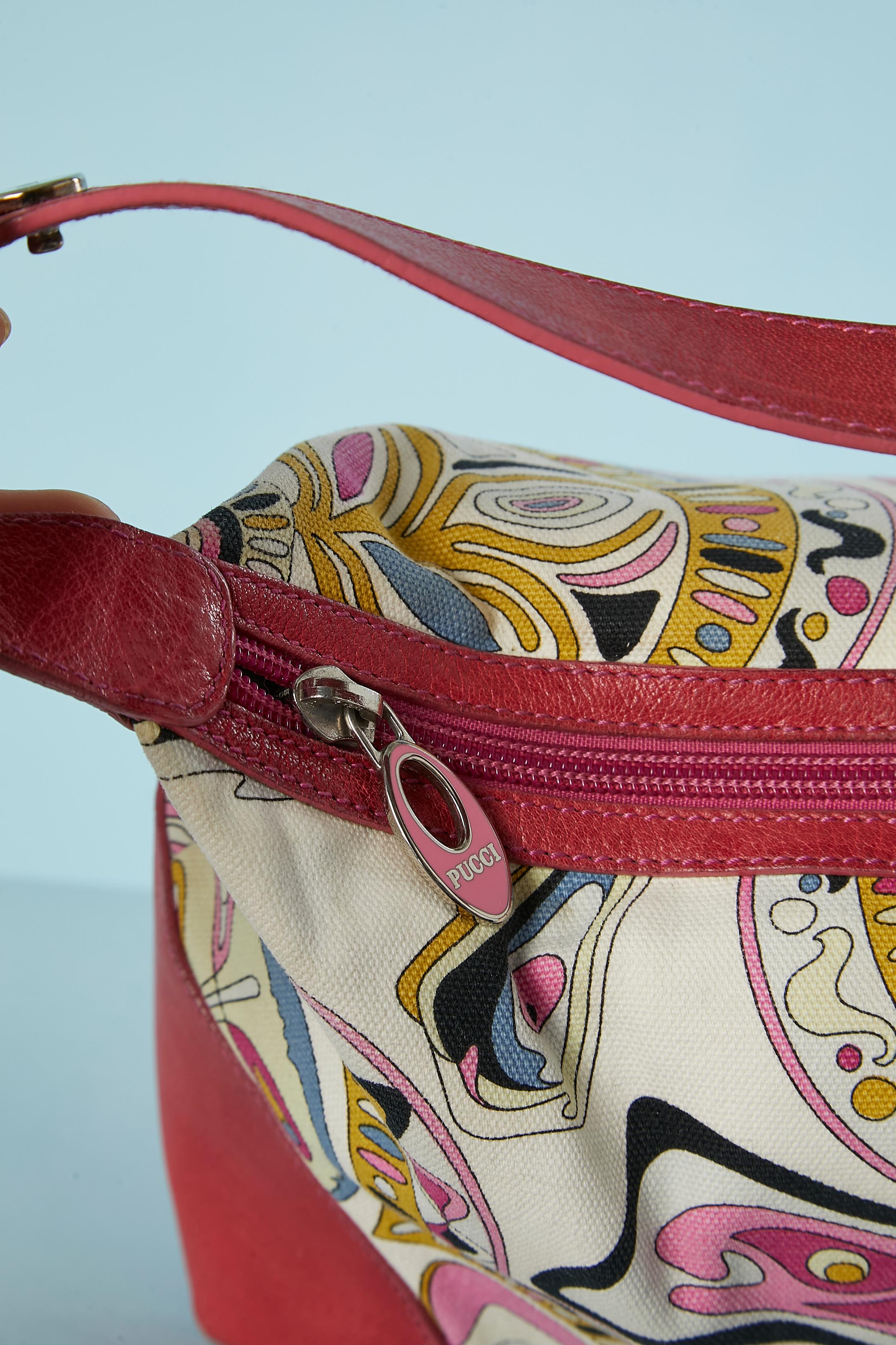Printed canevas and red leather handbag Emilio PUCCI  In Good Condition For Sale In Saint-Ouen-Sur-Seine, FR