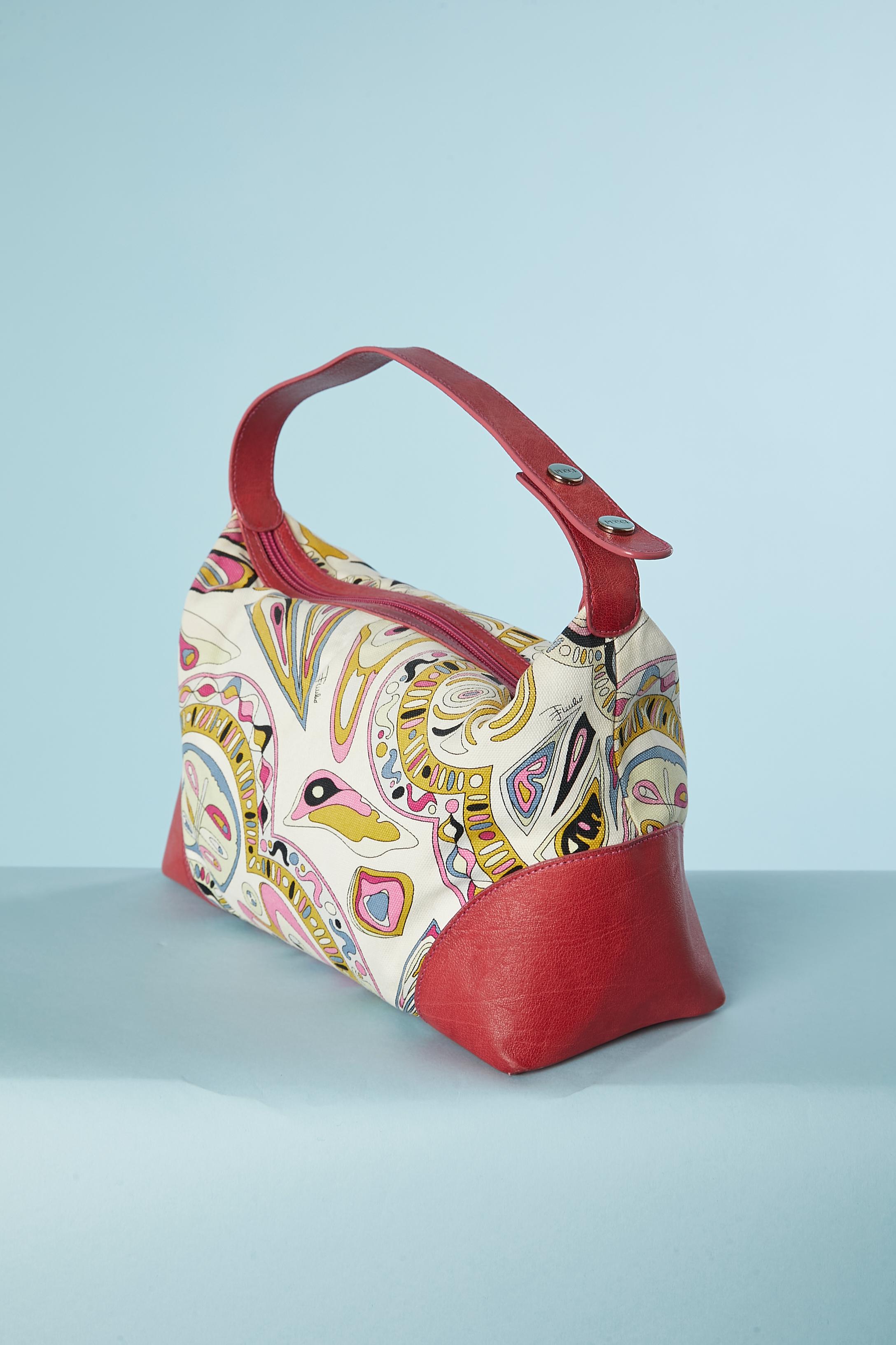 Printed canevas and red leather handbag Emilio PUCCI  For Sale 1