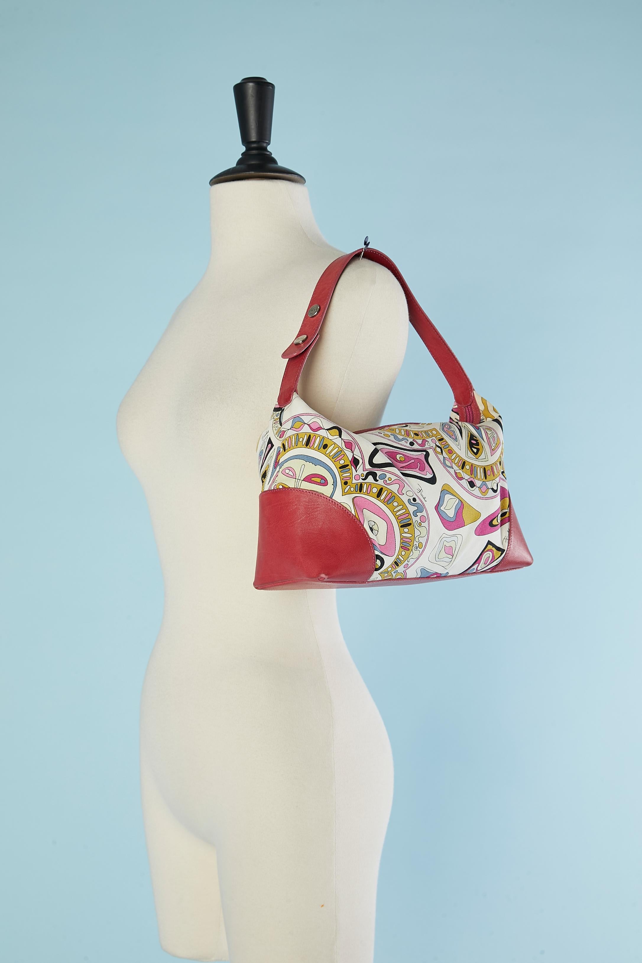 Printed canevas and red leather handbag Emilio PUCCI  For Sale 2