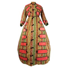 Antique Printed challis Paisley Crinoline Dress Circa 1860