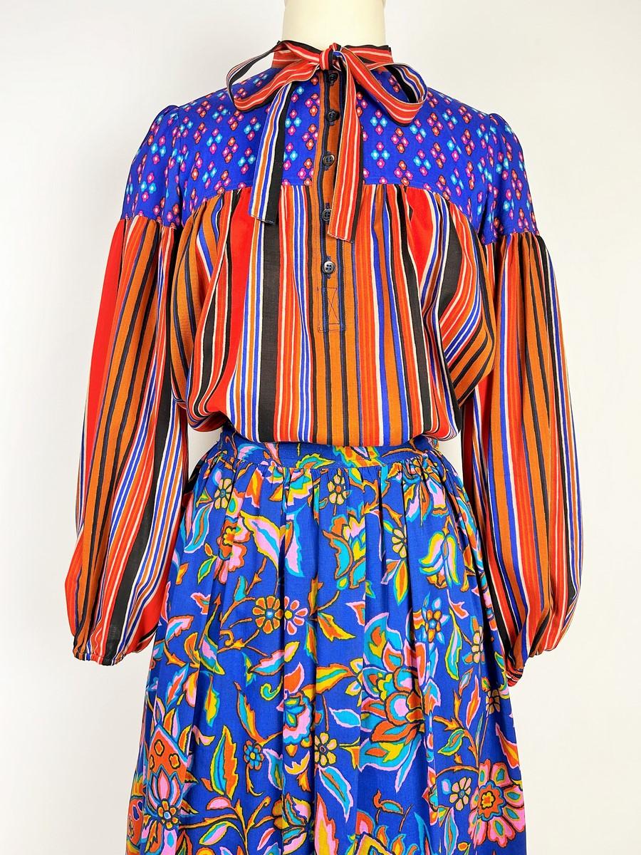 Purple Printed challis Skirt suit by Yves Saint Laurent - Opera Ballets Russes A/W 1976 For Sale