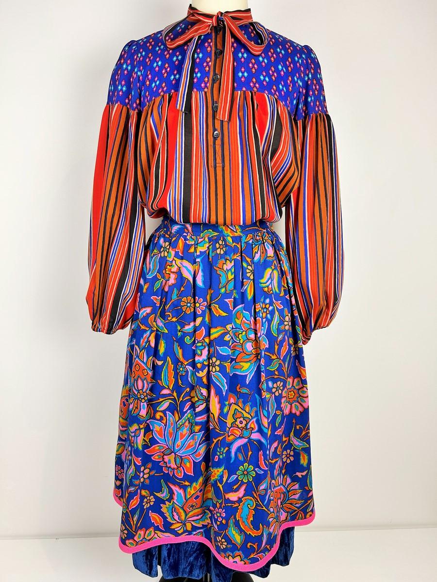 Printed challis Skirt suit by Yves Saint Laurent - Opera Ballets Russes A/W 1976 For Sale 1