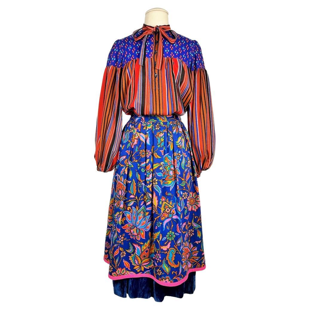 Printed challis Skirt suit by Yves Saint Laurent - Opera Ballets Russes A/W 1976 For Sale