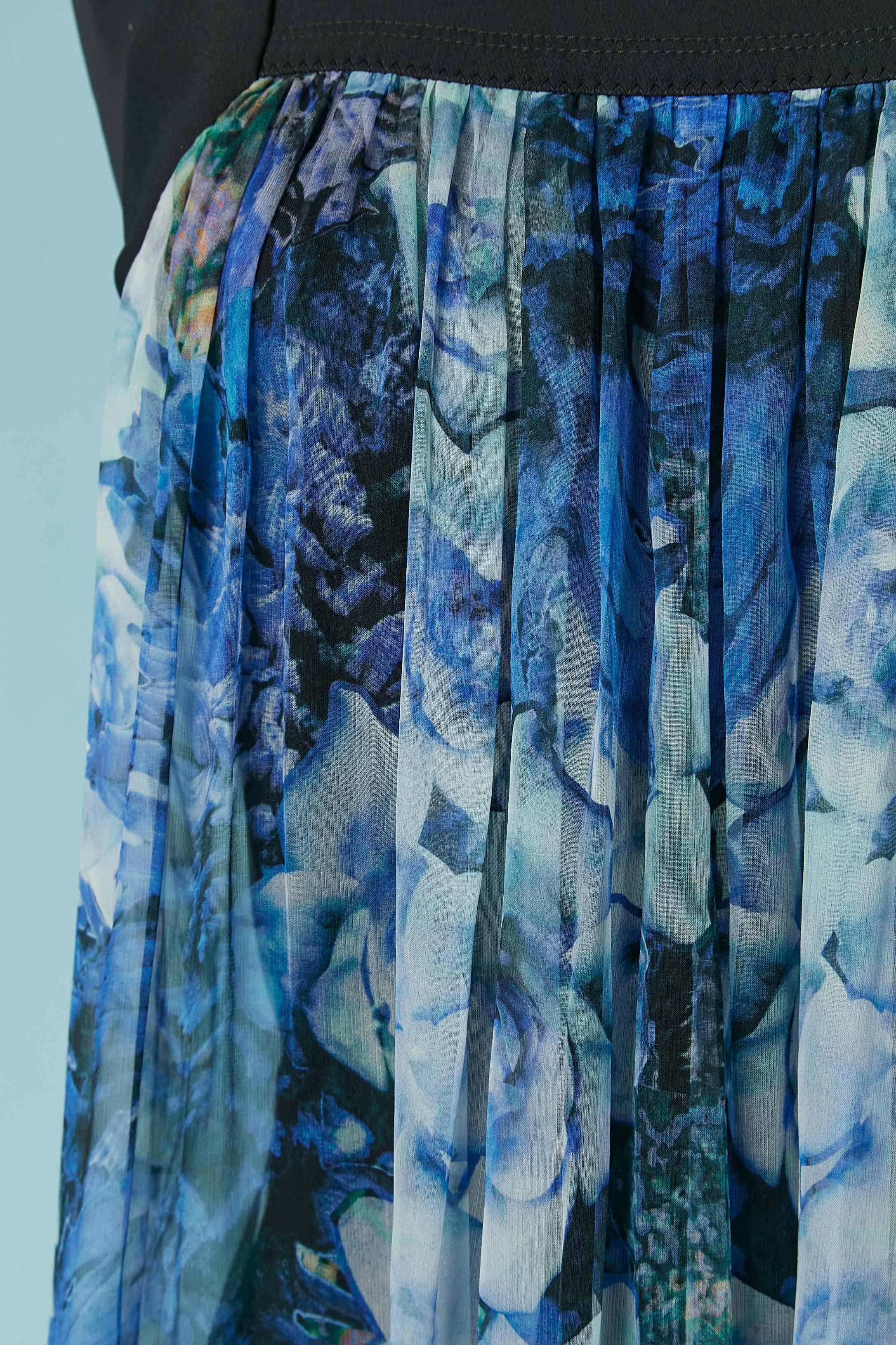Blue Printed chiffon cocktail dress with black fabric on the back Roberto Cavalli For Sale