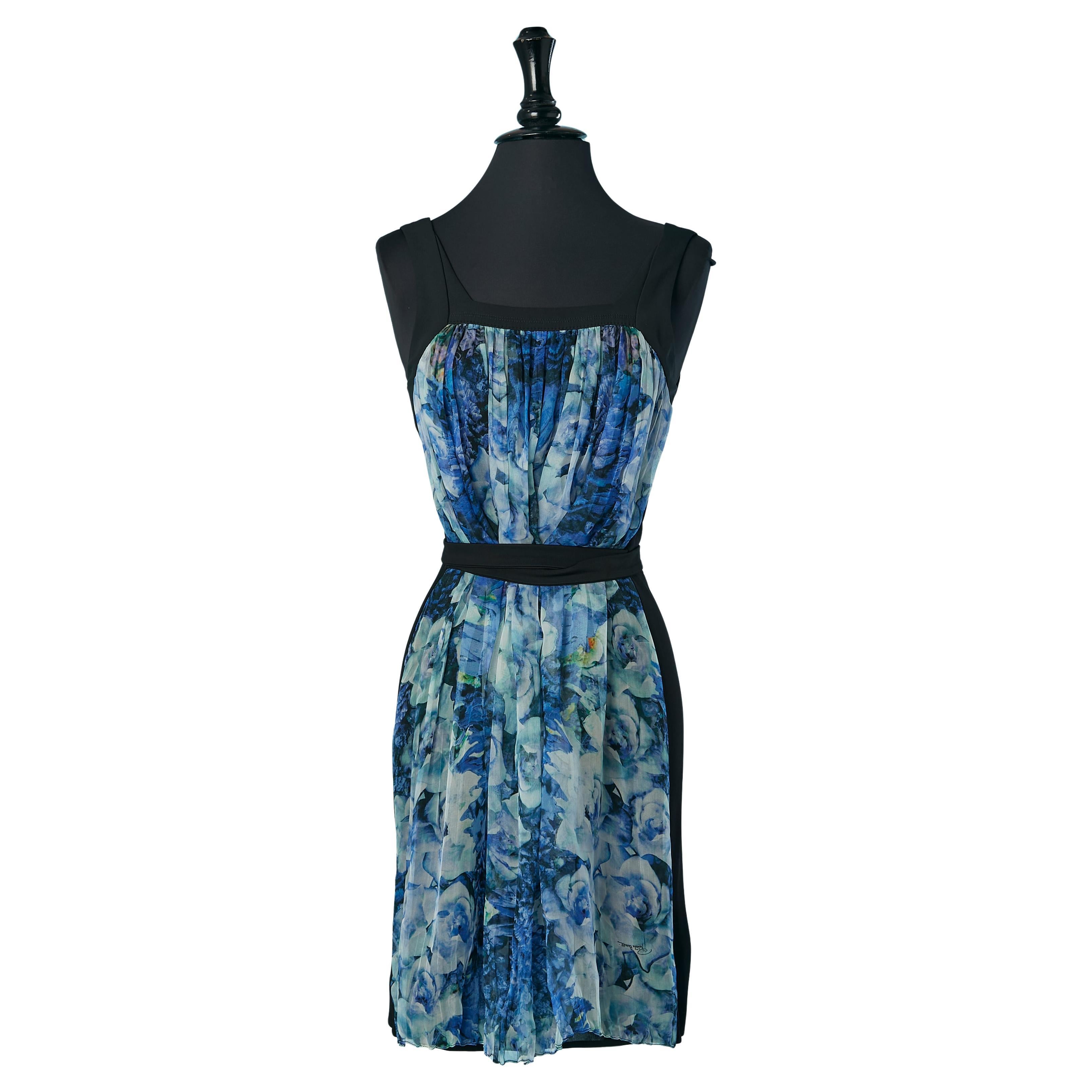 Printed chiffon cocktail dress with black fabric on the back Roberto Cavalli For Sale