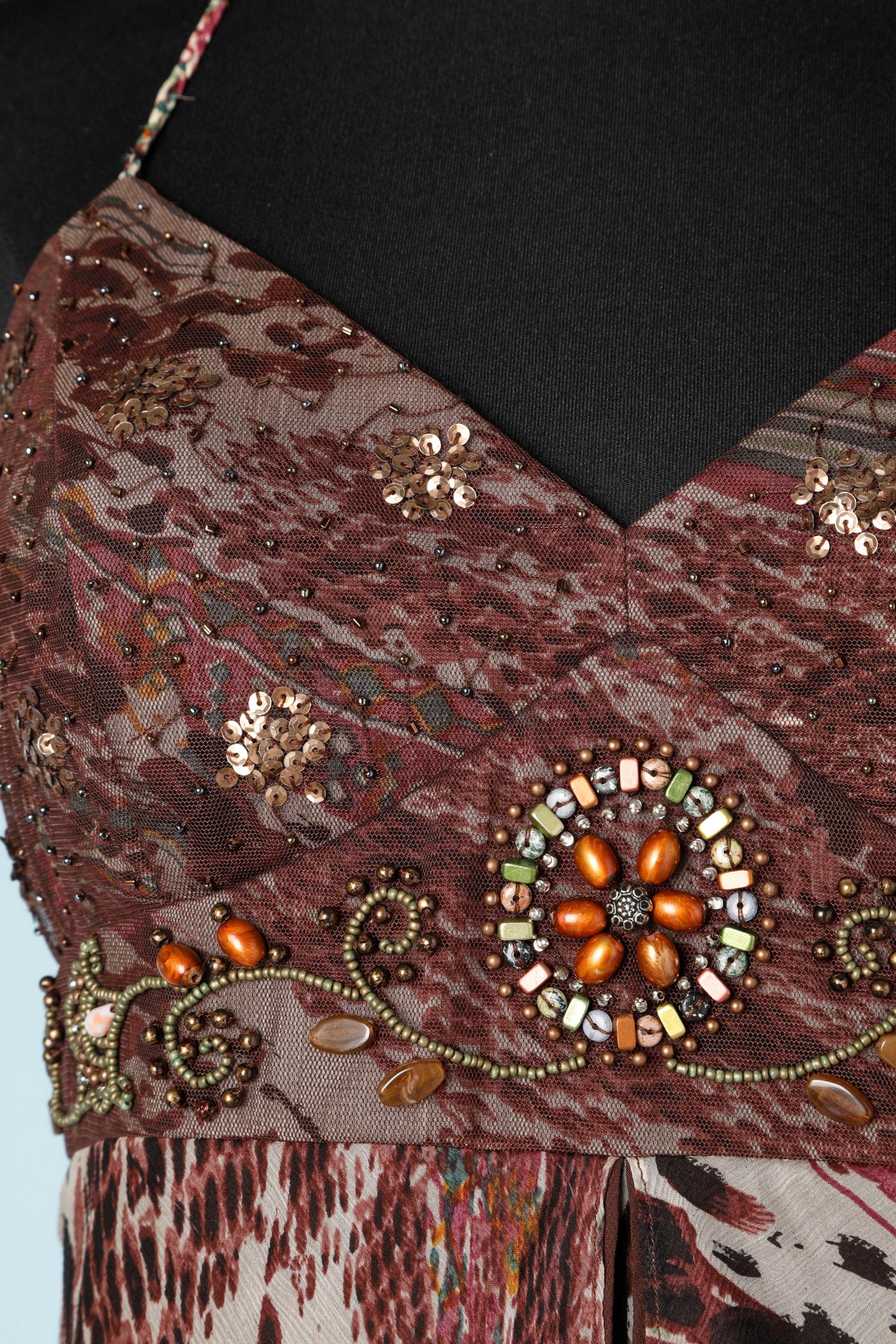 Vestido de gasa estampada con superposición 