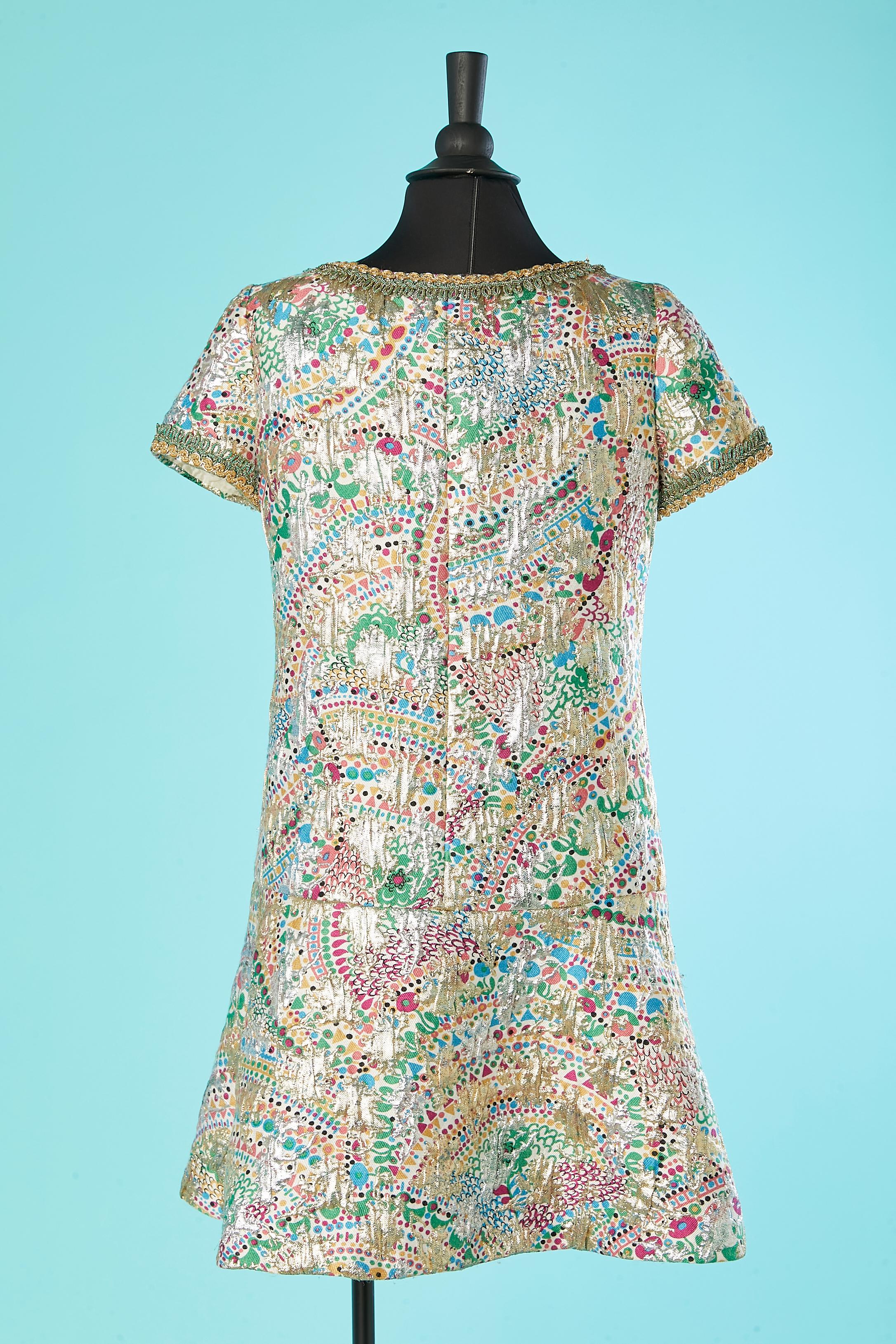 Robe de cocktail imprimée Lanvin en brocart argenté et or des années 1960  en vente 1