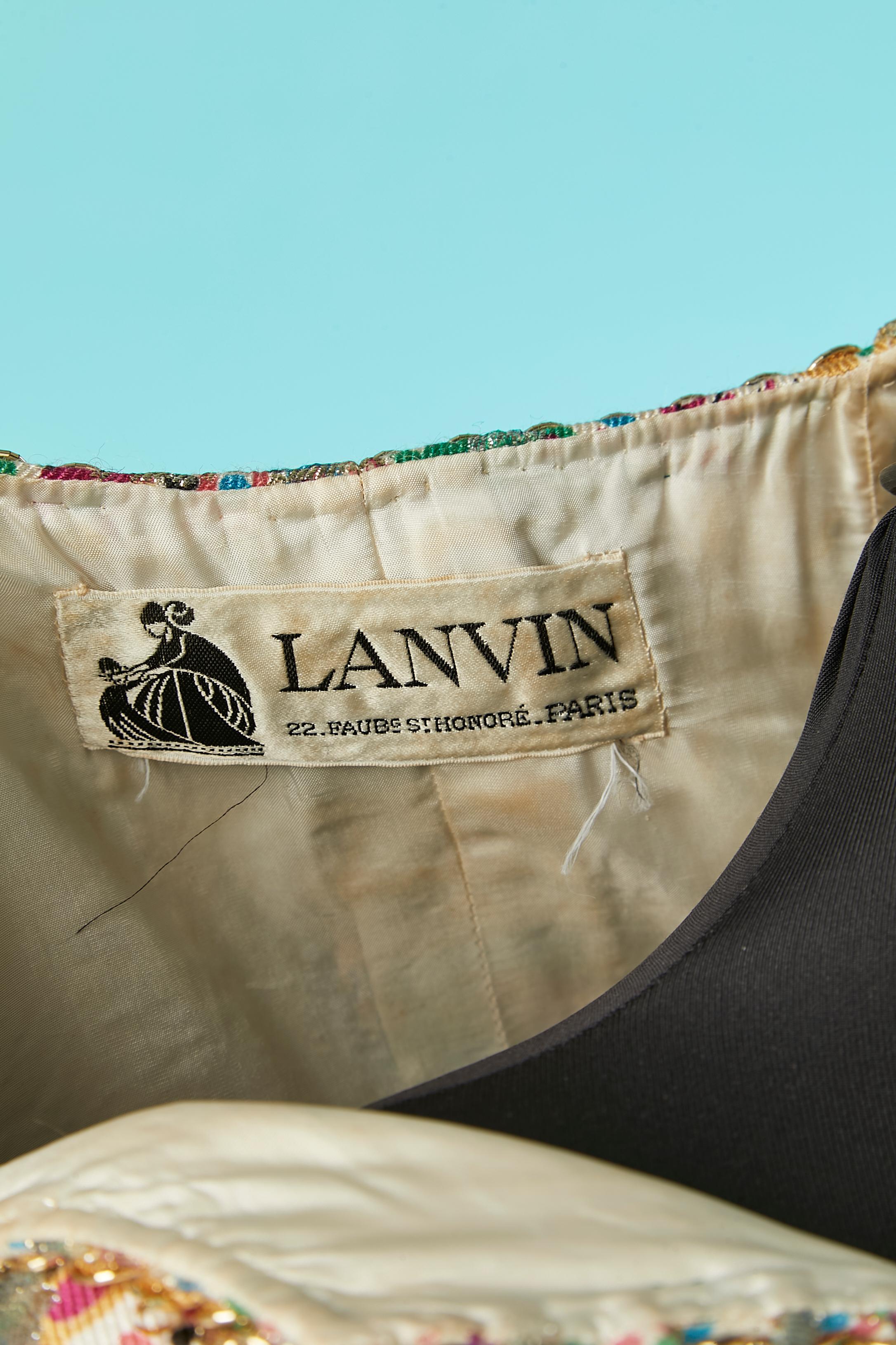 Robe de cocktail imprimée Lanvin en brocart argenté et or des années 1960  en vente 2