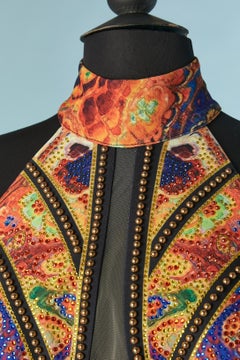 Printed  cocktail dress with beads and rhinestone embellishement Gai Mattiolo