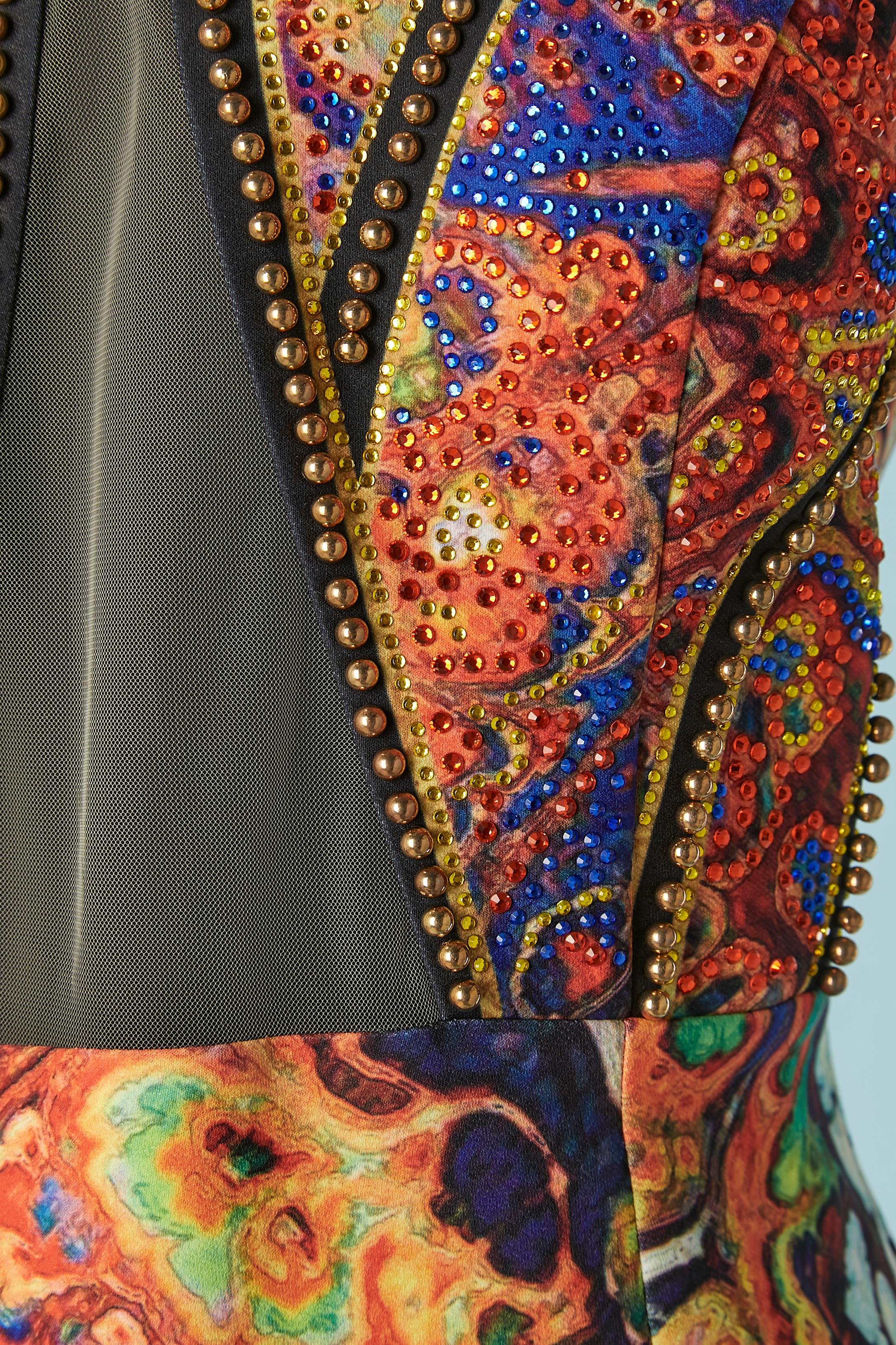 Impreso  Vestido de cóctel con abalorios y pedrería Gai Mattiolo en Excelente estado para la venta en Saint-Ouen-Sur-Seine, FR
