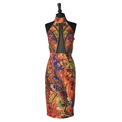 Printed  cocktail dress with beads and rhinestone embellishement Gai Mattiolo 