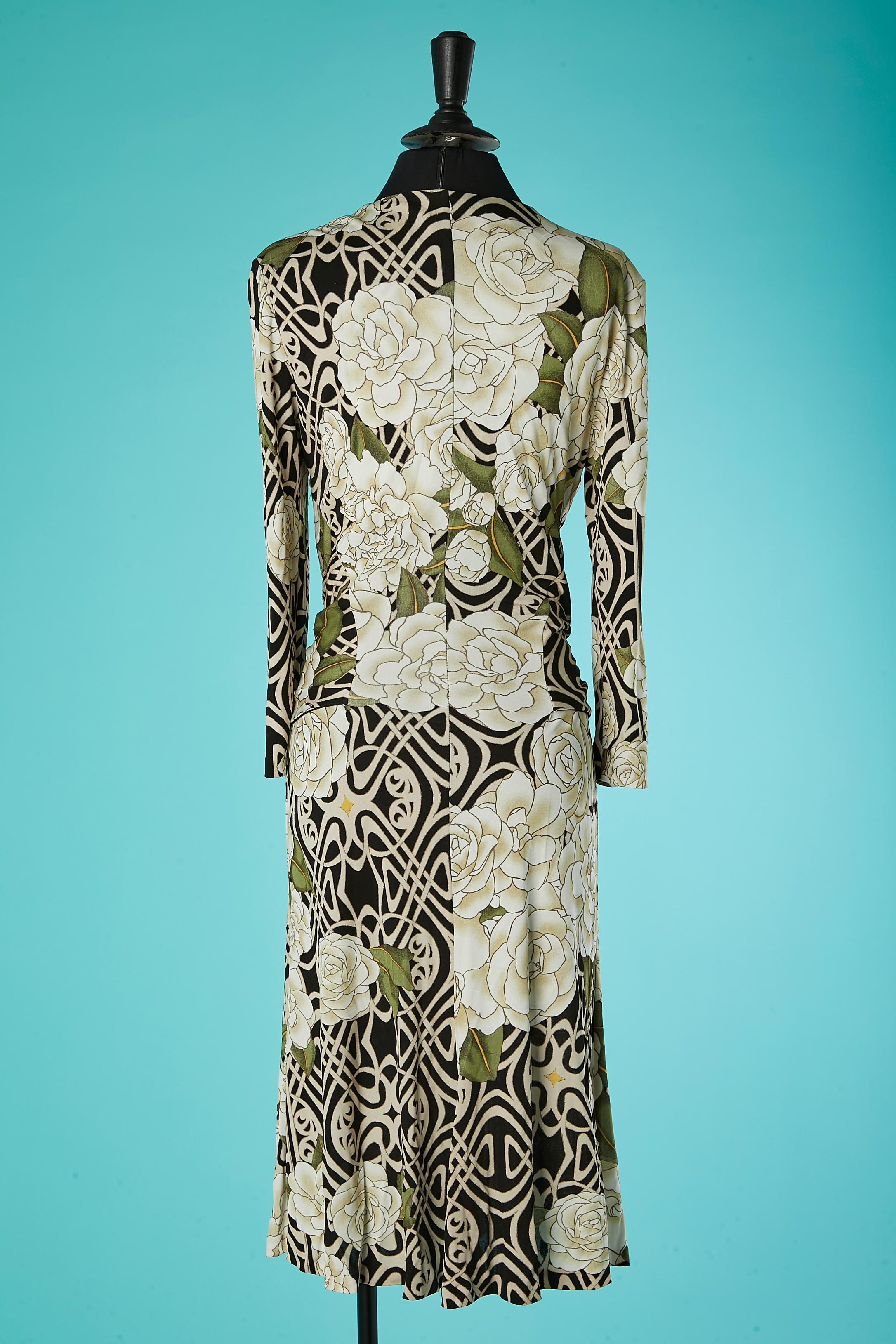 Women's Printed cocktail dress with drape belt and rhinestone buckle Roberto Cavalli  For Sale