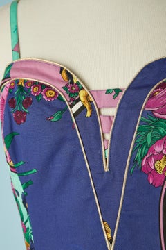 Printed cocktail dress with gold piping and gold ruffles Versace Jeans Couture