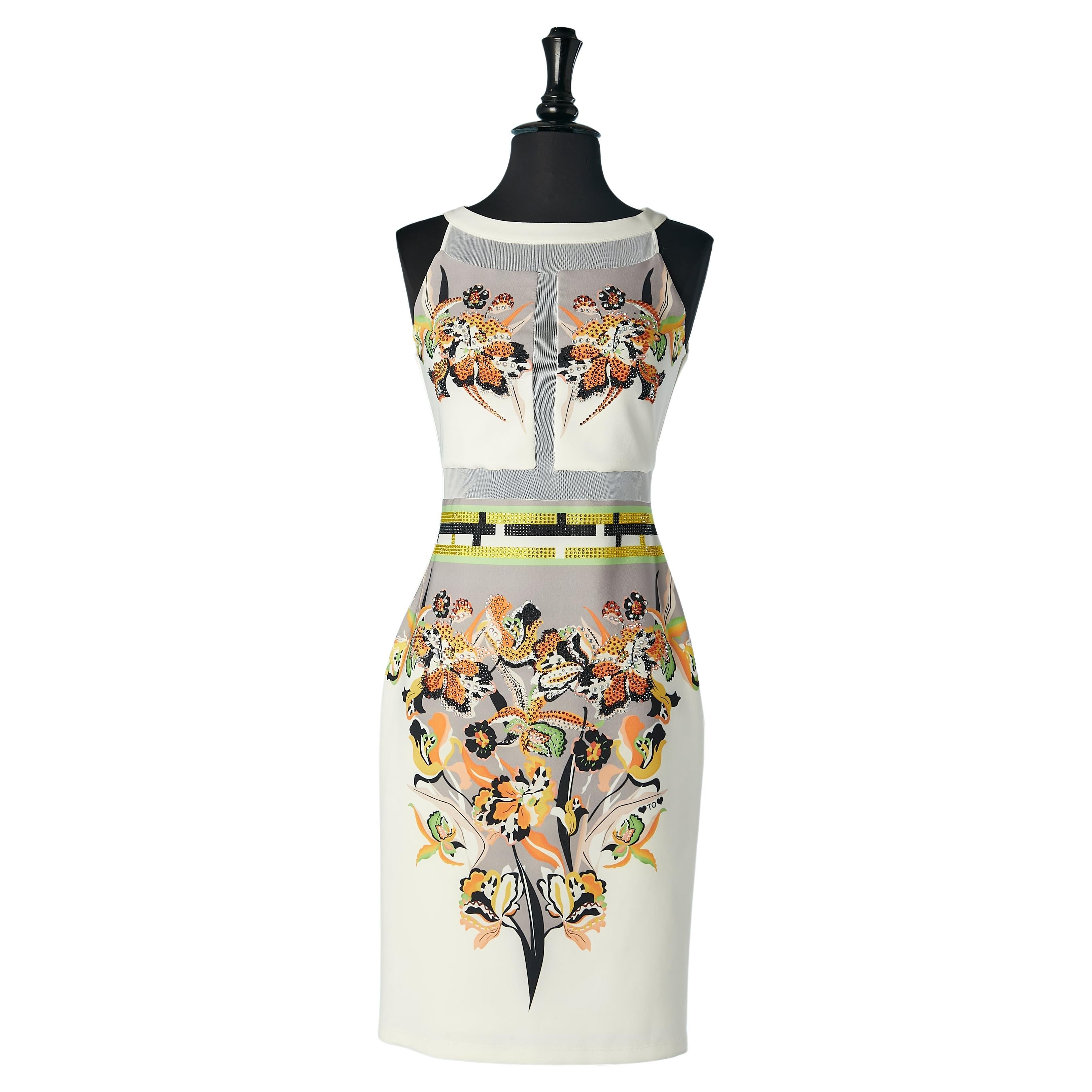 Abito da cocktail stampato con strass e tulle Gai Mattiolo Love to Love in vendita