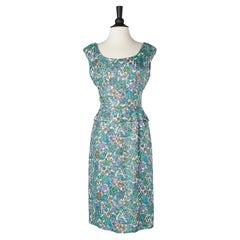 Retro Printed cocktail dress with sequin allover Circa 1960's 