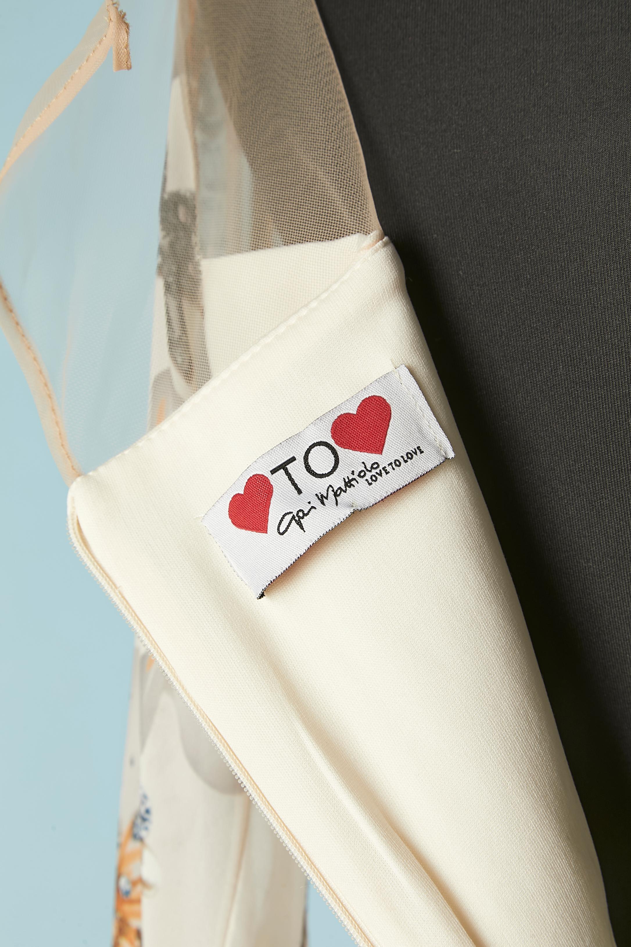 Abito da cocktail stampato con maniche molto lunghe Gai Mattiolo Love to Love in vendita 4