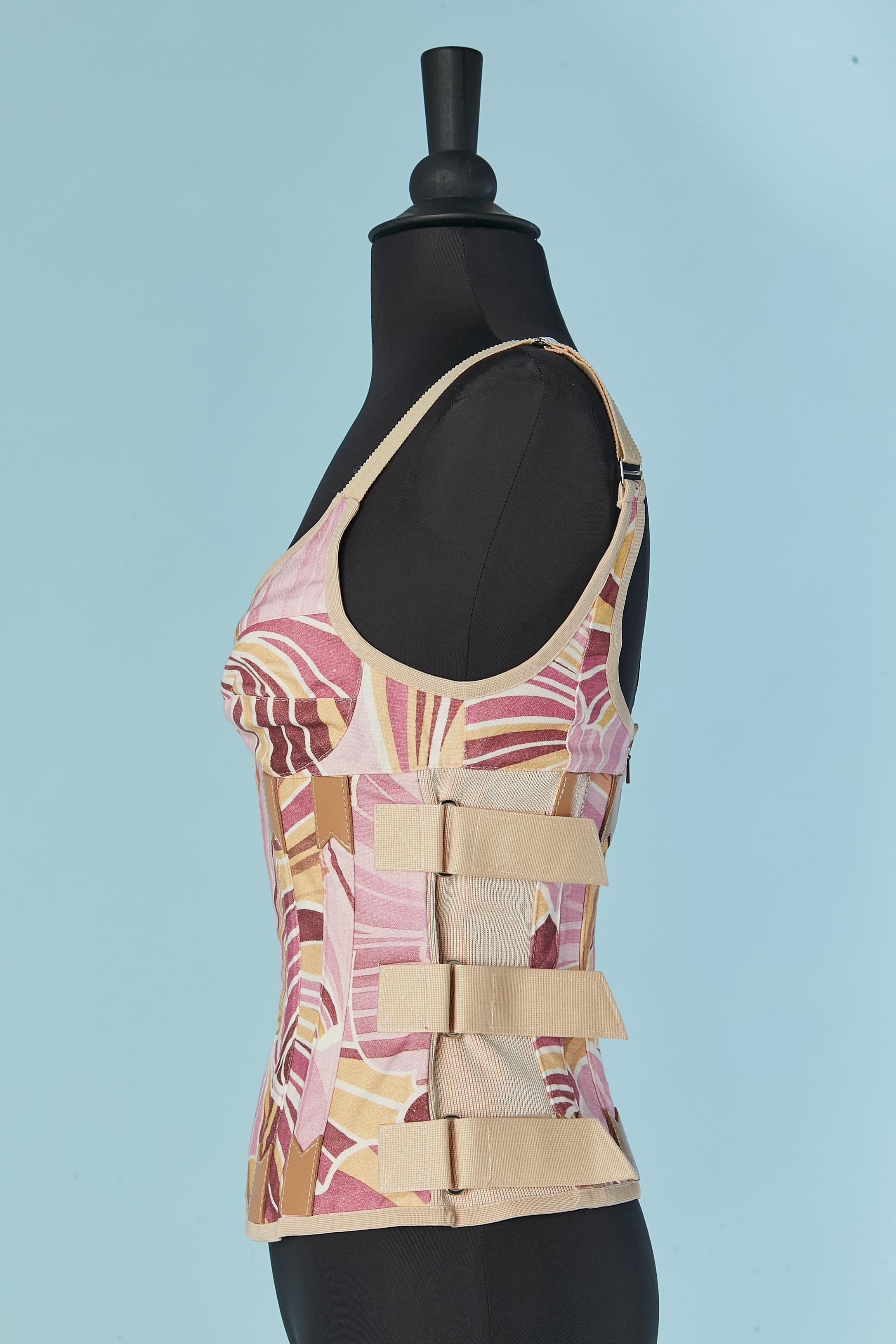 Printed cotton and leather bustier with cut-work D&G by Dolce & Gabbana In Excellent Condition For Sale In Saint-Ouen-Sur-Seine, FR