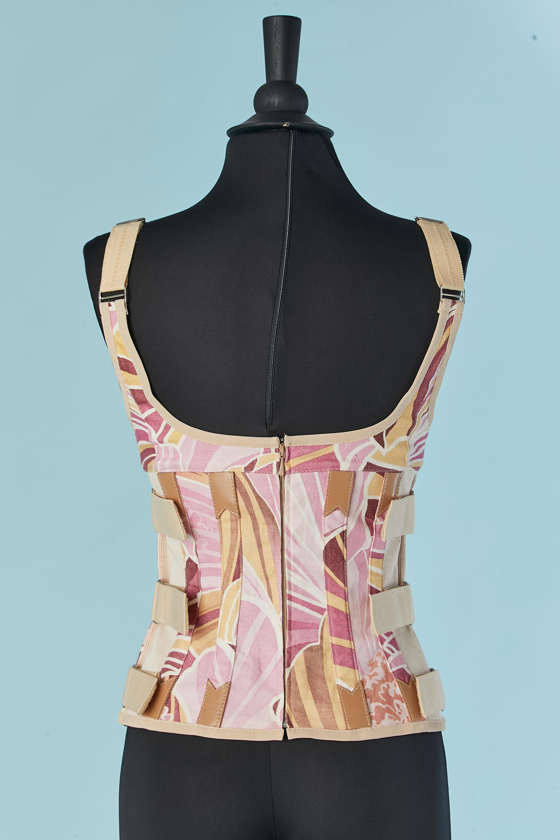 Women's Printed cotton and leather bustier with cut-work D&G by Dolce & Gabbana For Sale