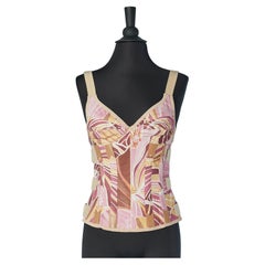 Printed cotton and leather bustier with cut-work D&G by Dolce & Gabbana